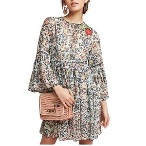 Bhanuni By Jvoti Floral Woman’s Dress Green, Orange Red Accents Silk Size 10